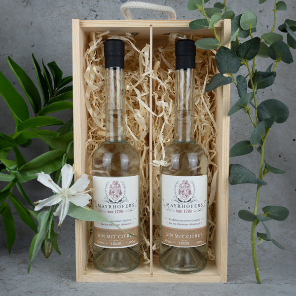 Gin-Entdeckungsreise: Mediterraner Gin & Zitrus-Gin in eleganter Holzkiste